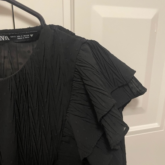 Zara Black Long Sleeve Ruffle Top - Picture 4 of 5